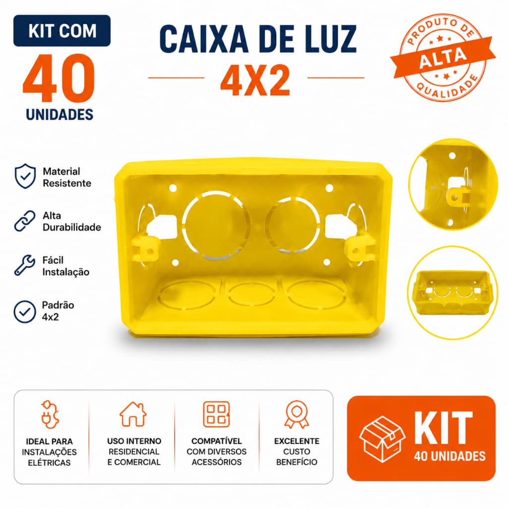 40 Caixa de Luz 4x2 Reforçada P/ Tomada Interruptor Embutir Caixa Eléctrica Cor Amarela Energia.....