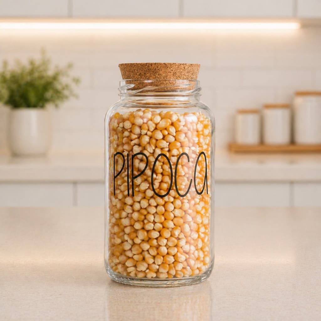 Pote de Vidro Pipoca 810 ml Com Tampa Rolha Cortiça| Mantimento