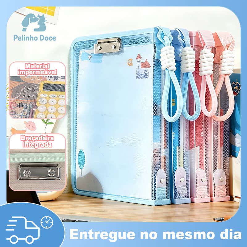 Estilo Macaron Pasta Arquivo Transparente com Zíper – Com Clipe e Alça , Boa Capacidade e Portátil