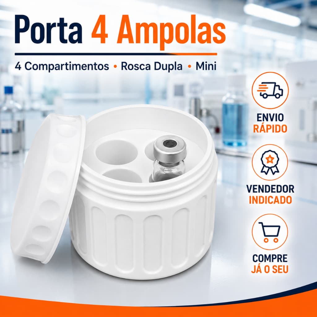 Porta Ampolas 3ml p/ 4 Unidades + 4 Tampas Grátis Estojo Organizador Rígido Seguro Tirze Privacidade