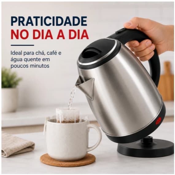 Chaleira Elétrica 110V 1,8L em Aço Inoxidável, Desligamento Automático e Proteção Contra Secagem,Adequado para cozinhas
