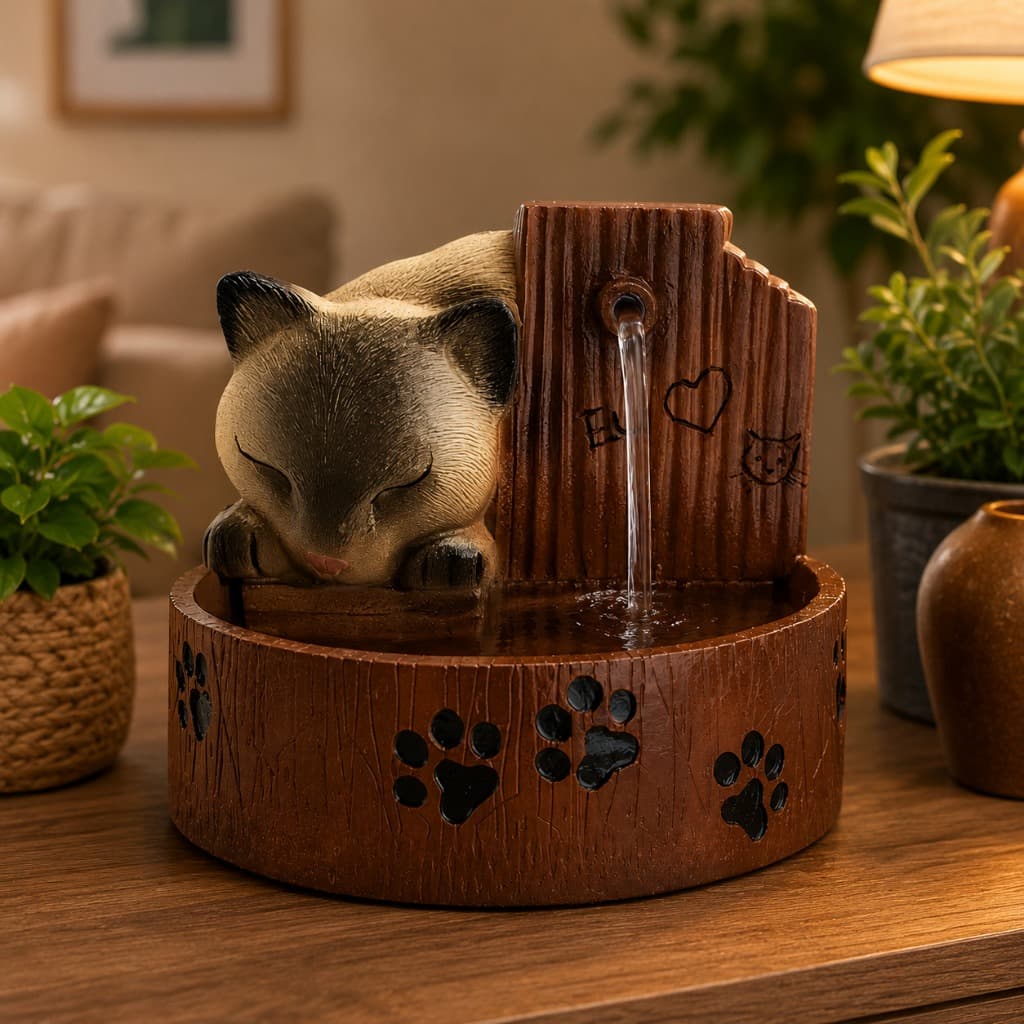 Fonte Bebedouro Automático Para Gatos e Cães 1L Resina Cascata Redonda Bivolt Silenciosa Pet Água
