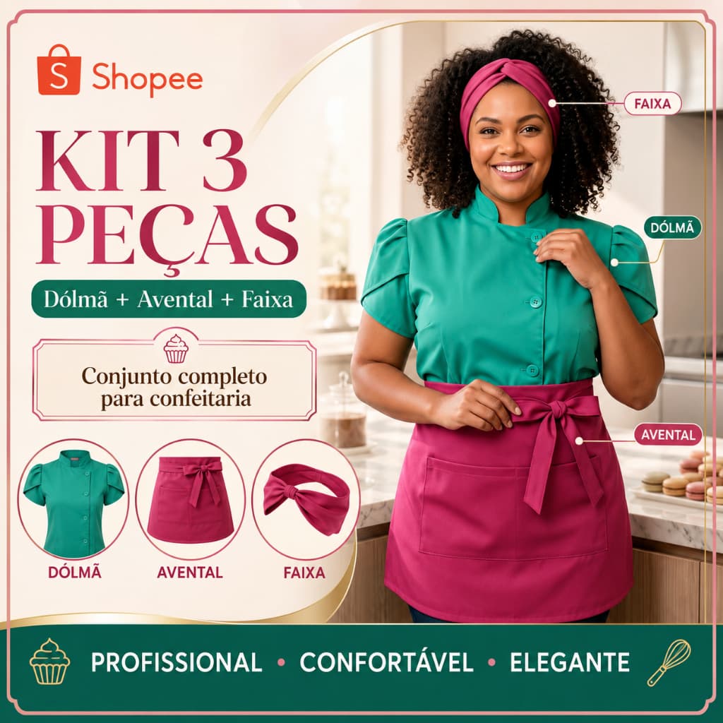 Dolma Feminino Chef de Cozinha Uniforme Profissional GABARDINE PREMIUM com Faixa e Avental