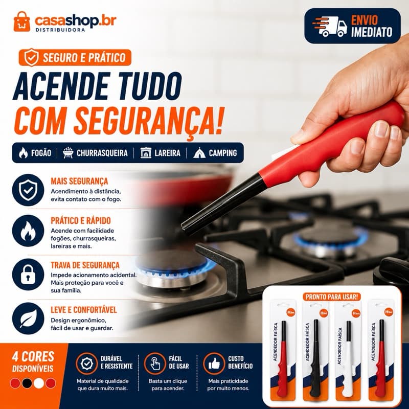 Kit Acendedor Faísca HM Seguro Prático Para Fogão Churrasqueiras e Camping
