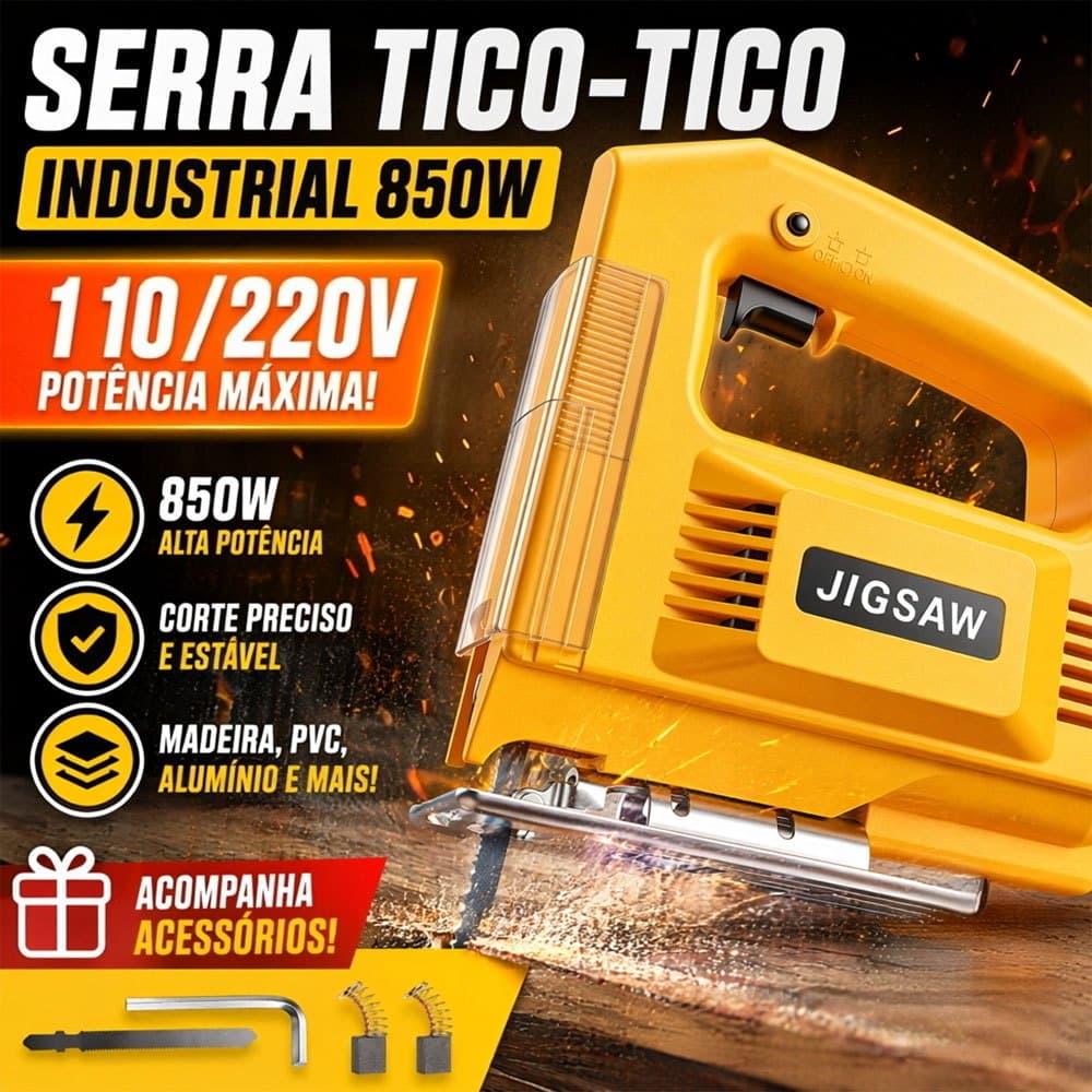 Serra Tico-Tico Elétrica Azul Profissional 45° Ajustável Para Corte de Madeira, Metal e Trabalhos Domésticos