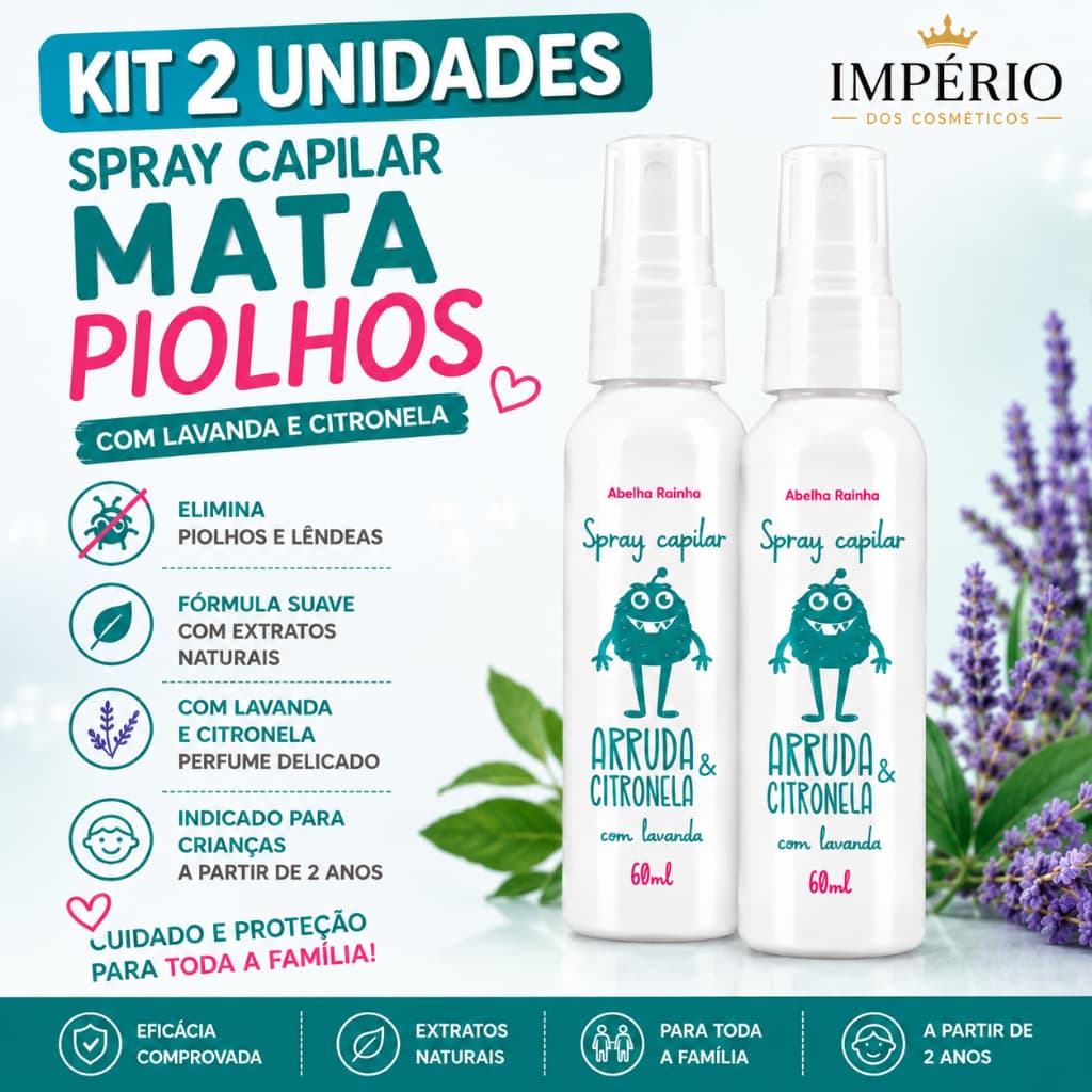 Kit 2 Spray Arruda e Citronela Abelha Rainha Prevenção de Piolhos e Lendeas - Combate Piolhos e Alivia Coceira