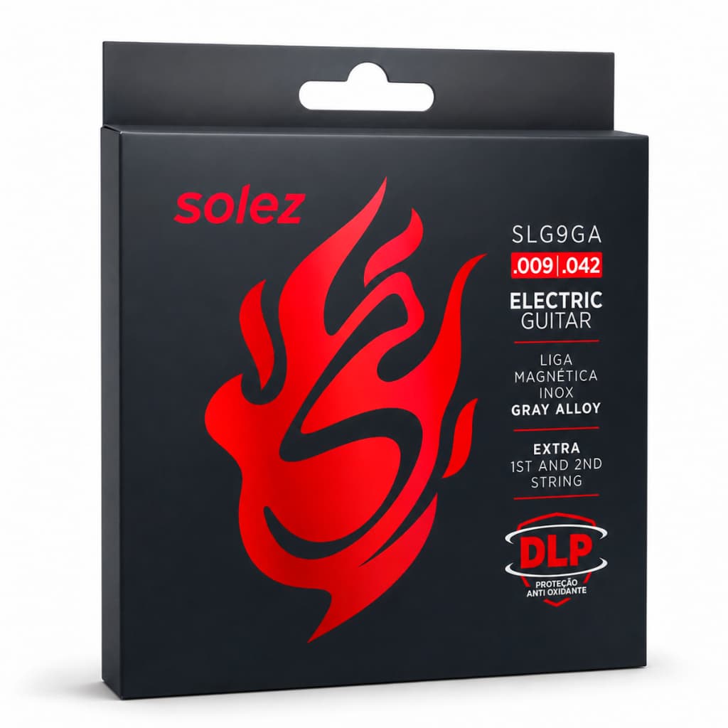 Jogo Encordoamento Cordas Solez Guitarra 09 SLG9GA Gray Alloy Inox Anti Oxidação + Cordas Extras