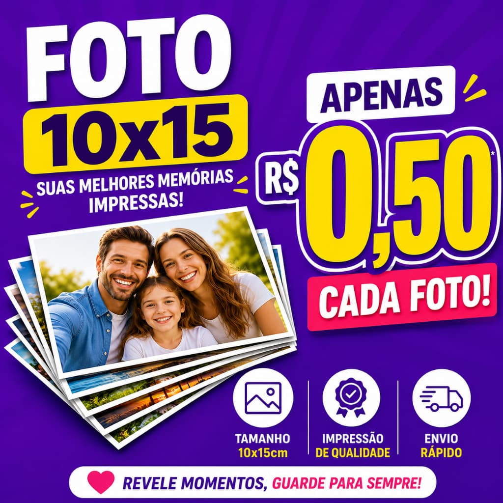 Kit 100 Fotos 10x15 Brilho ideal para Quadros, Papeis de Parede ou Álbum