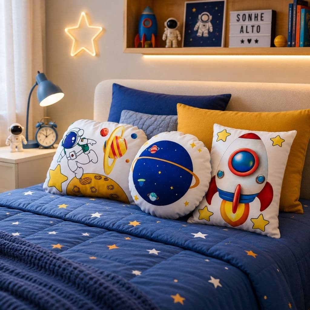 kit almofadas Decorativas Astronauta 3peças