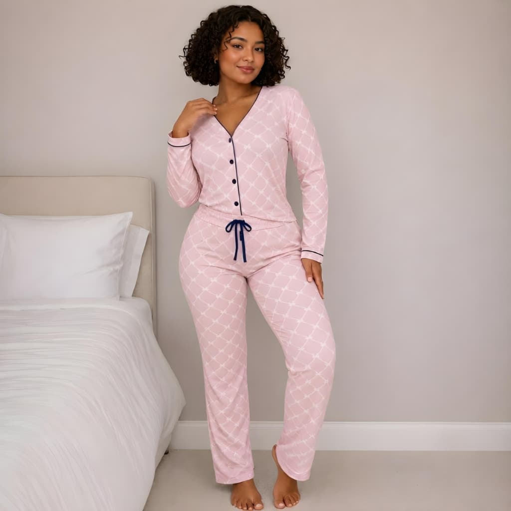 Pijama Americano Estampado Feminino Longo  Tendência Blogueirinha