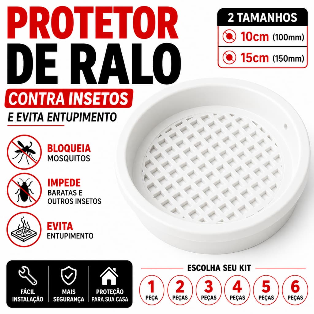 Tela Ralo Protetor Contra Bichos Escorpião e Barata 10Cm ou 15Cm Cor Branca