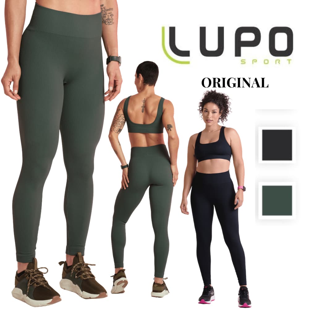 Calça Legging LUPO Basic Sem Costura Canelada preta verde