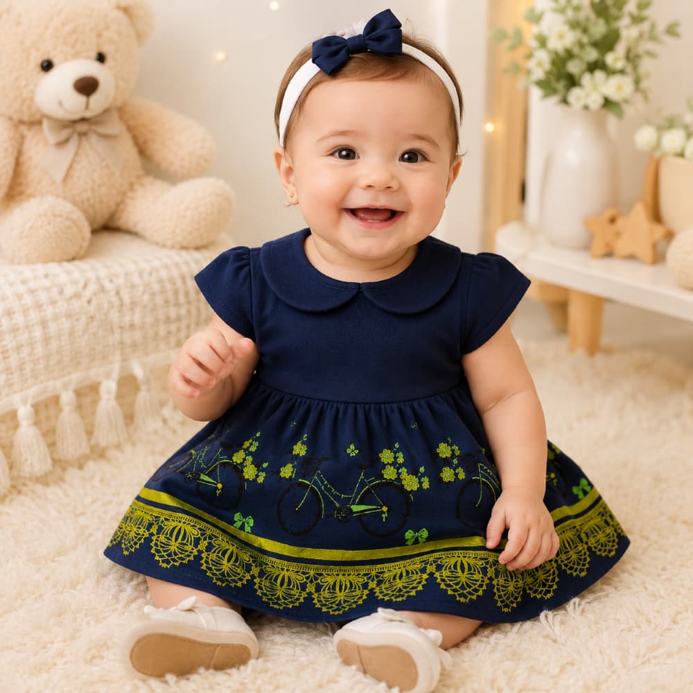 Vestido Bebê Princesa Aurora Recém Nascida com Tiara – Look Temático Bicicletinha Floral para Menina