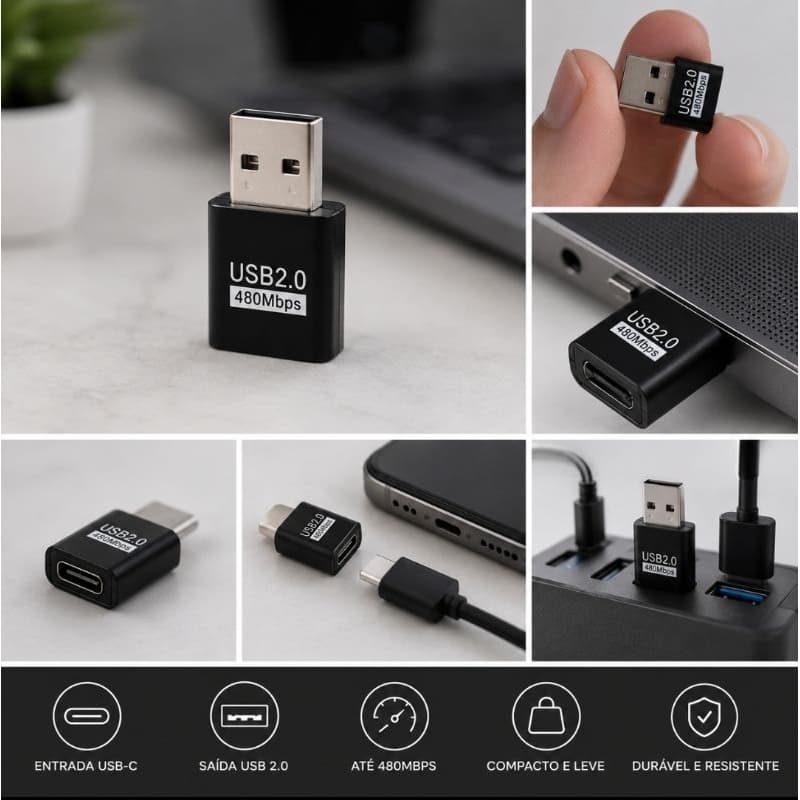 Adaptador USB-C Macho para USB-A Fêmea (USB 2.0 – 480 Mbps)