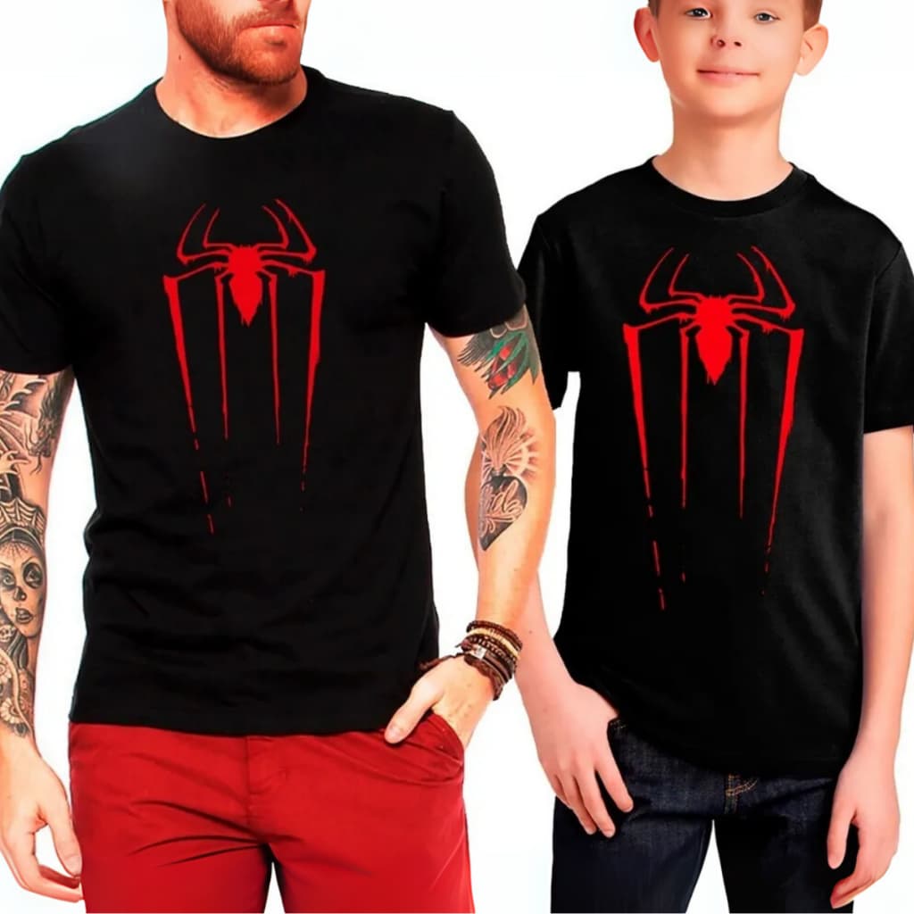 Kit Camiseta Camisa Pai Filho Aranha Filme Conjunto Blusas Homem Aranha Dia Dos Pais 100% Algodão