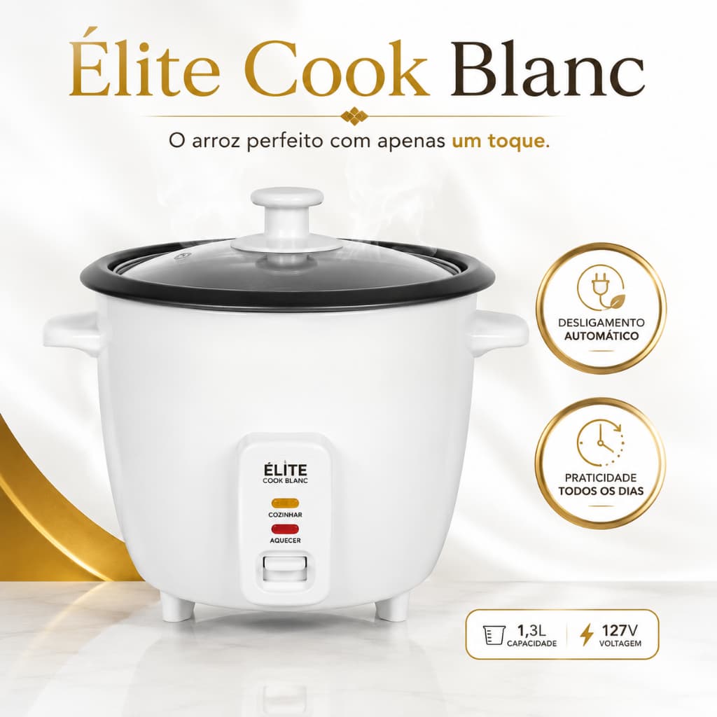 Panela Elétrica de Arroz Élite Cook Blanc 1,3L 127V Desligamento Automático Branca