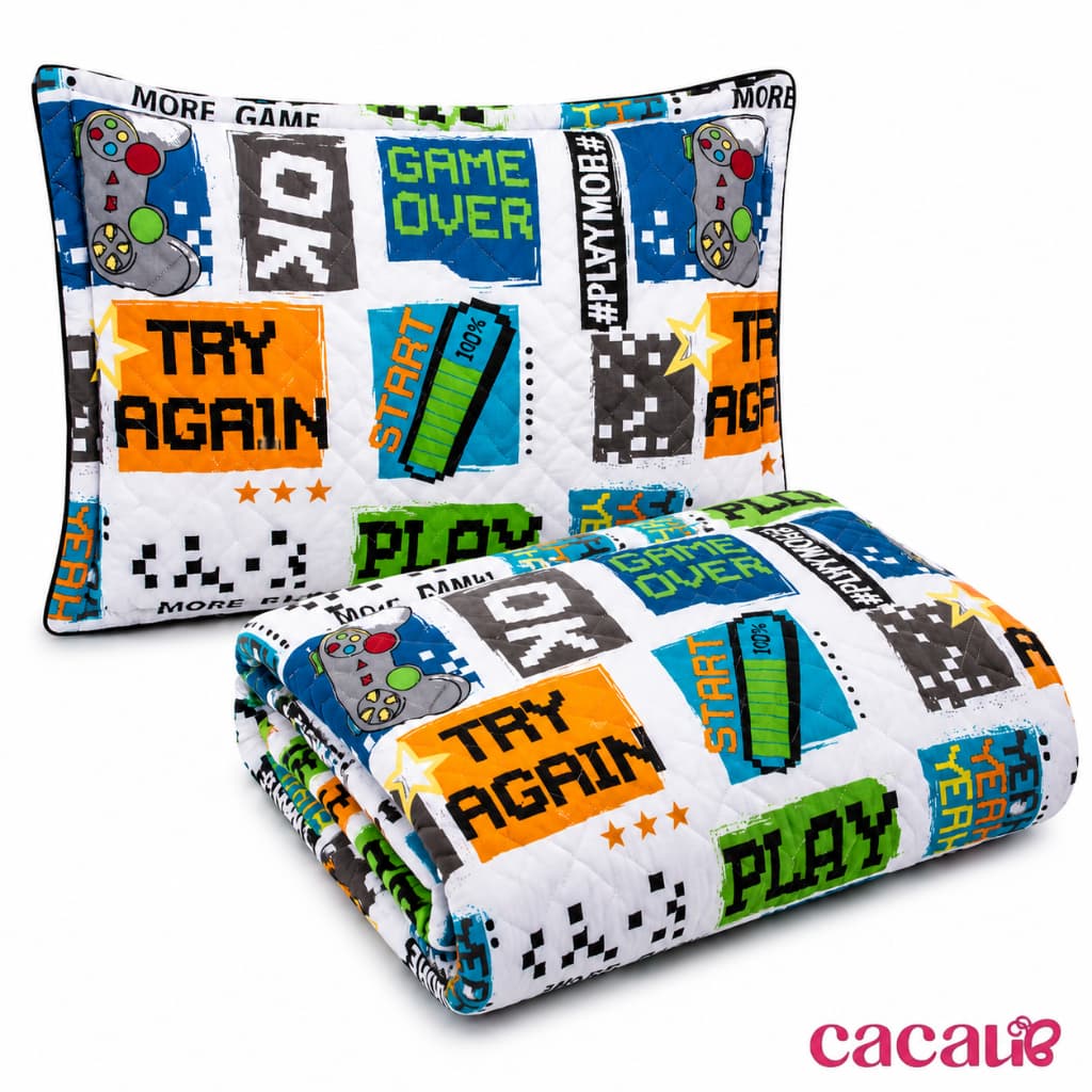 Kit Cobre Leito Colcha Solteiro 2 Peças Microfibra Estampada Com Fronha