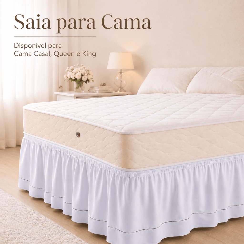 Saia para Cama Box Solteiro, Casal, Queen e Super King 100% Algodão Decorativa Elegante com Elástico