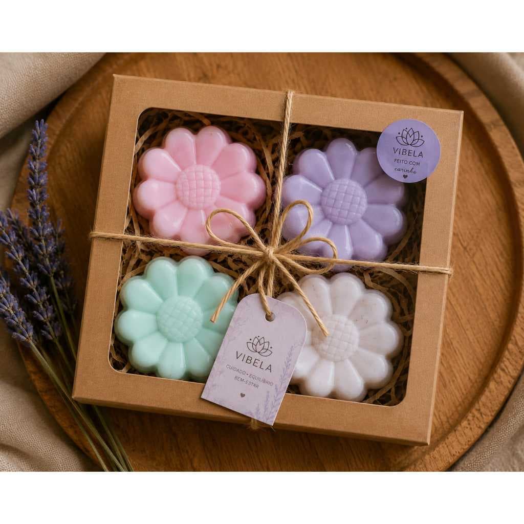 Kit 4 Sabonetes Artesanais Flores Jardim Secreto 140g | Presente | Vibela