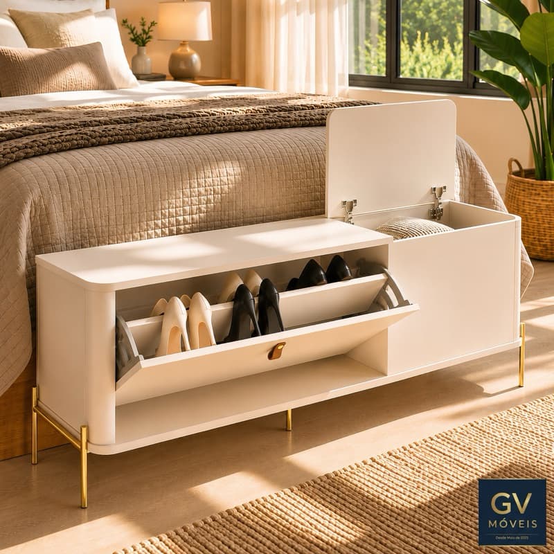 Sapateira Baú Banco para Quarto Tucupi Premium , Toda em MDF com Acabamento Impecável 130 cm