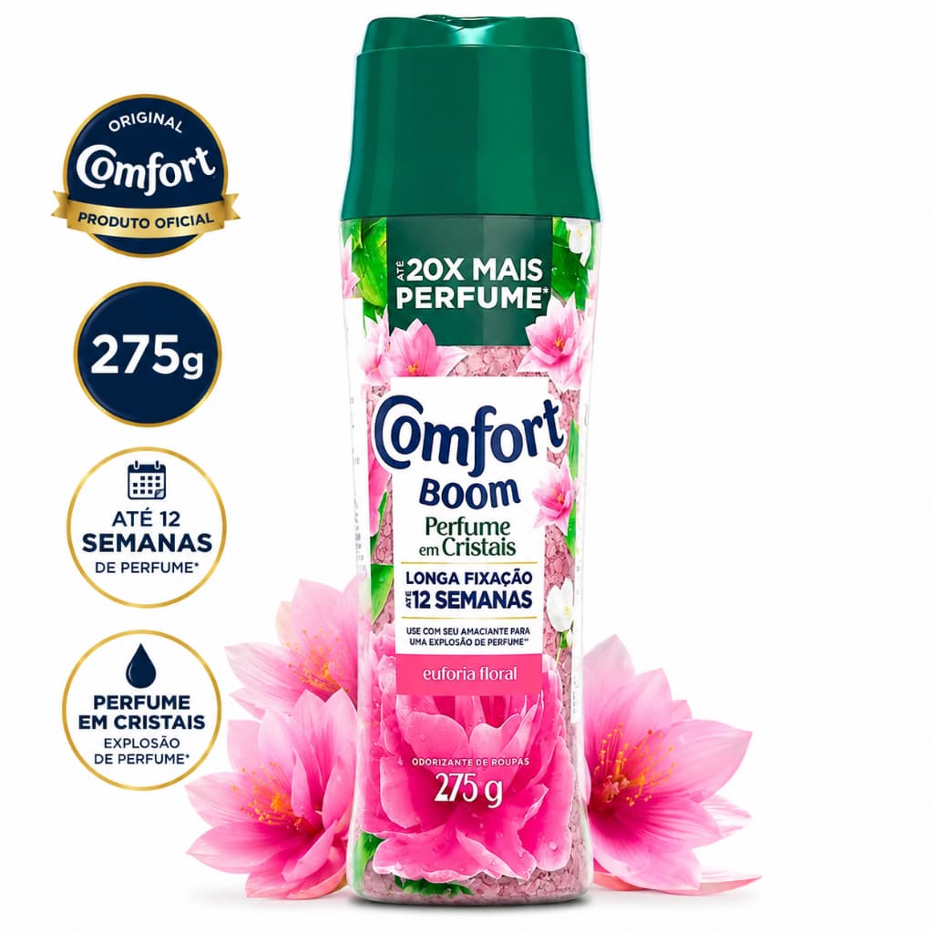 Comfort Boom Perfume em Cristais Euforia Floral 275g Roupas Perfumadas Até 12 Semanas