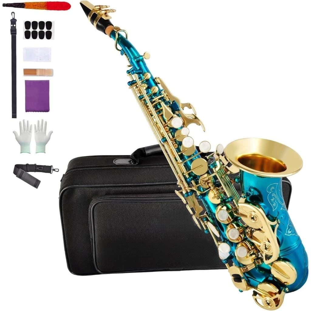 Saxofone Soprano em Bb Sib Reto Kit Completo com Estojo, Boquilha, Palhetas, Cinta, Kit Limpeza e Luvas