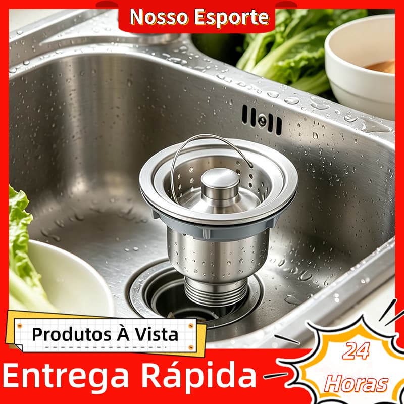 Válvula para Pia de Cozinha 4 1/2 em Aço Inox 304 com Cesto Removível