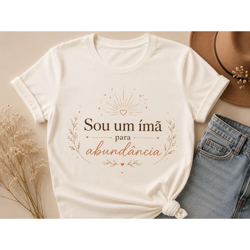 Camiseta Feminina “Sou um Ímã para Abundância” | Estampa Motivacional | Casual