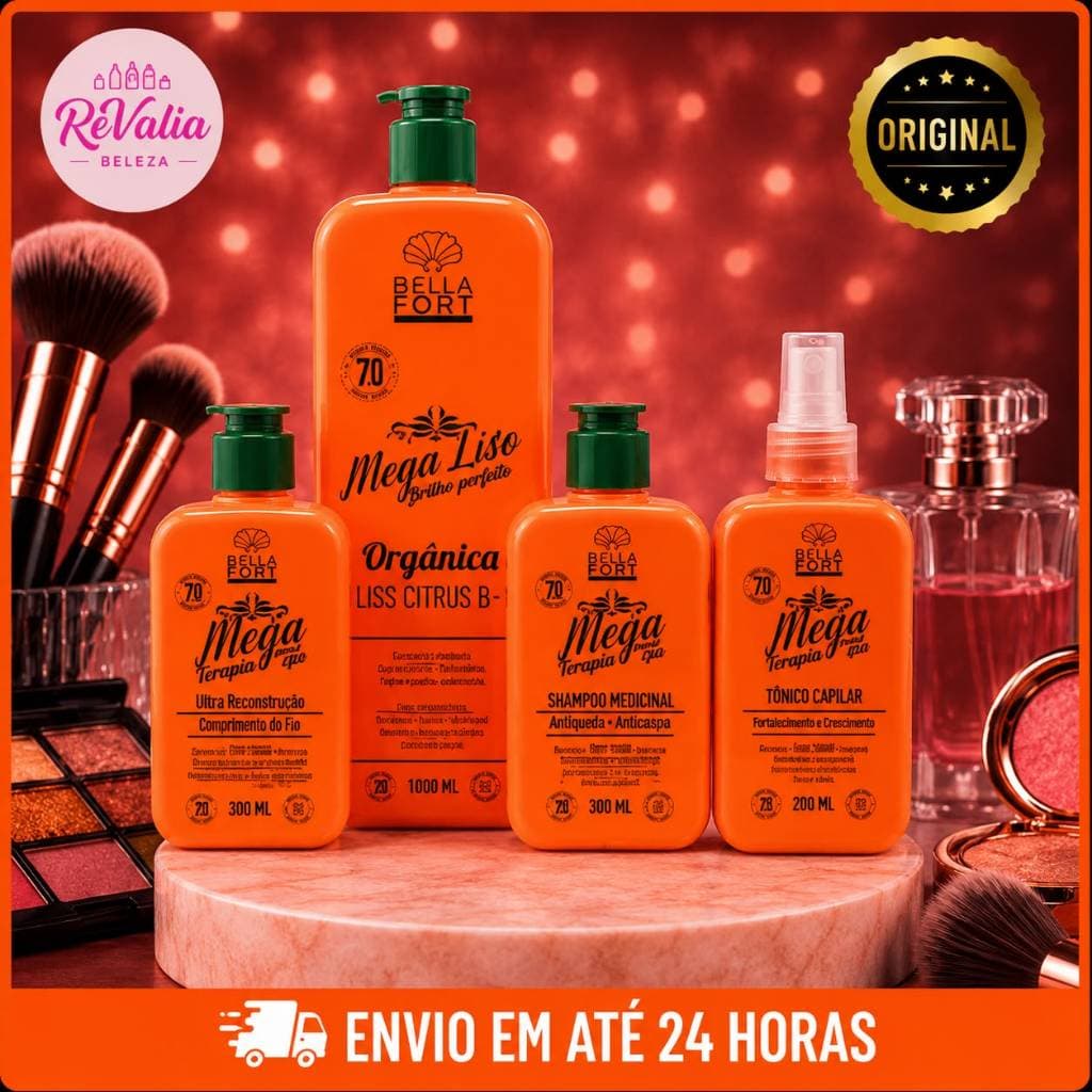 Kit Mega Liso Bella Fort Semelhante a Gold Spell Progressiva Orgânica + Shampoo + Tônico + Reconstrutor Original
