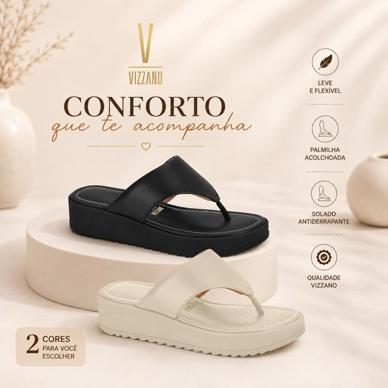 Chinelo Tamanco Vizzano Plataforma Flatform Feminino Original Confortável Casual Dia a Dia