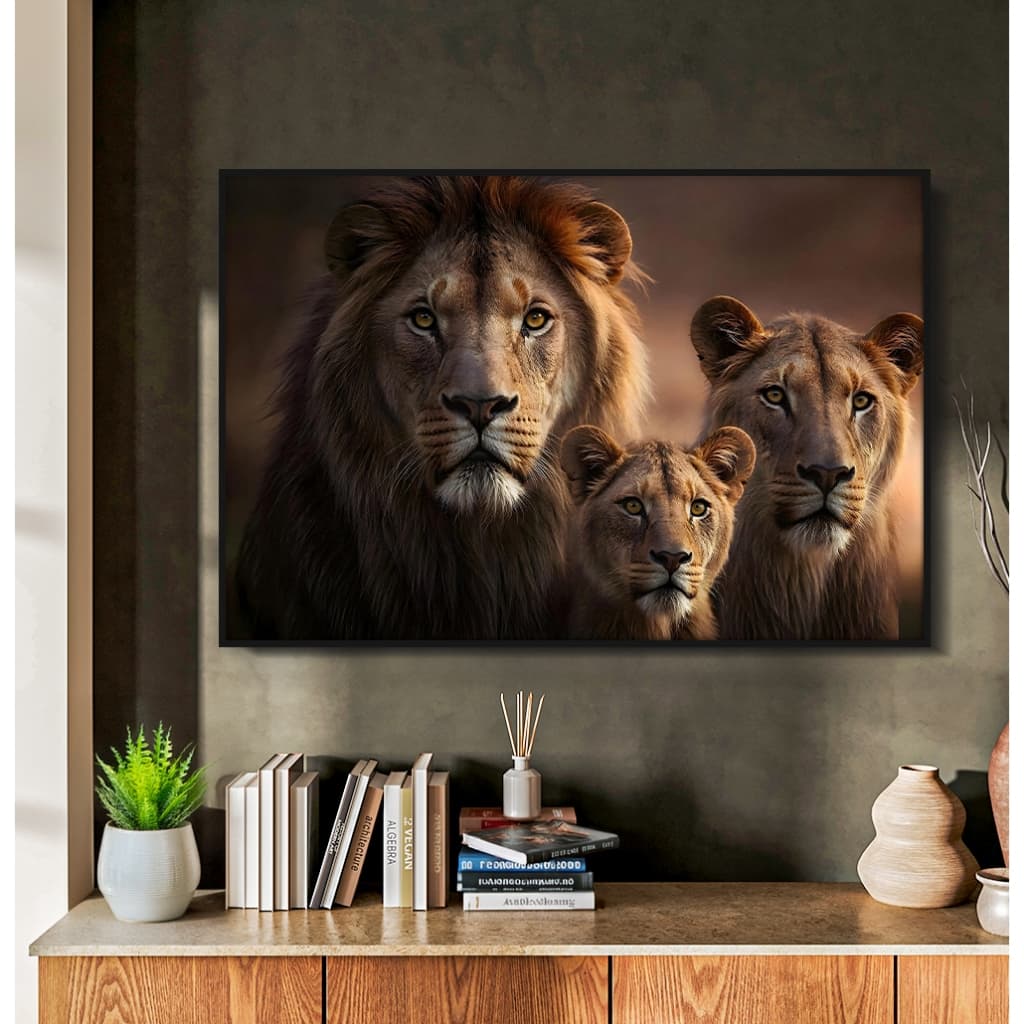 Quadro sem Vidro Animal Família de Leão Leões da Savana Quadro Decorativo