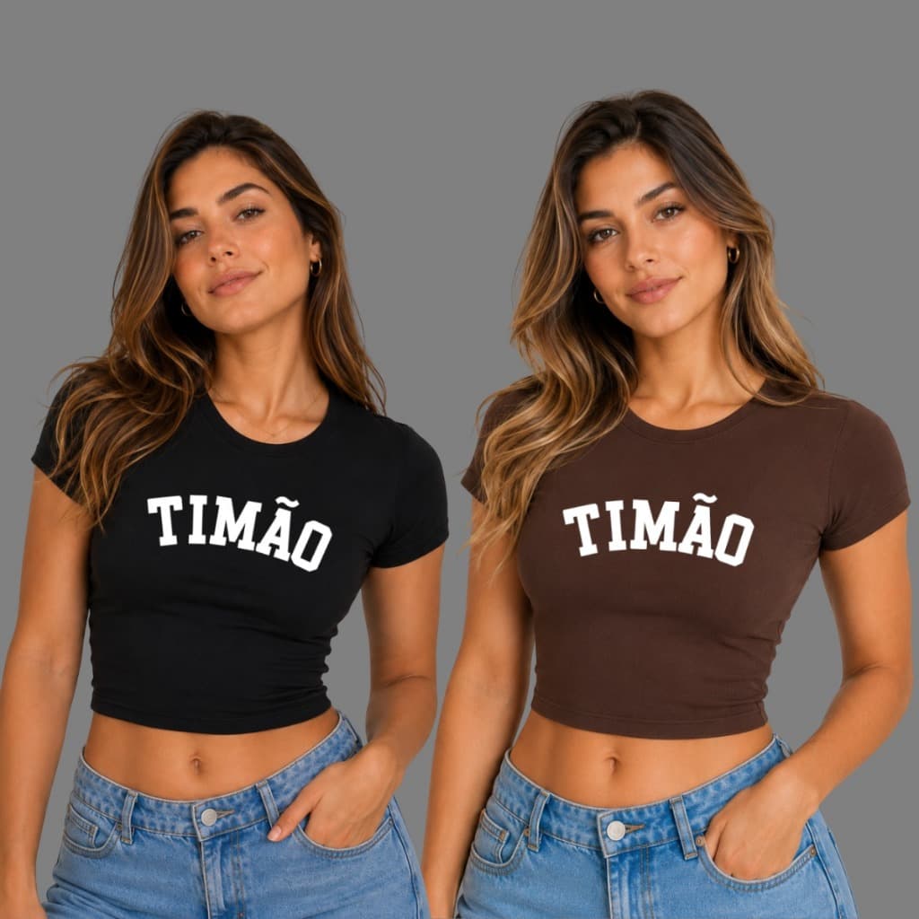 Kit 2 Baby Tee Blusinha Feminina Futebol TIMÃO Time Brasileiro Qualidade Premium ENVIO IMEDIATO