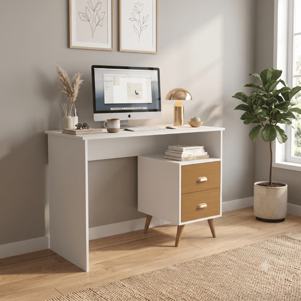 Mesa Escrivaninha Ideal Moderna 2 Gavetas Nicho Home Office Quarto Estudo Escritório Compacta