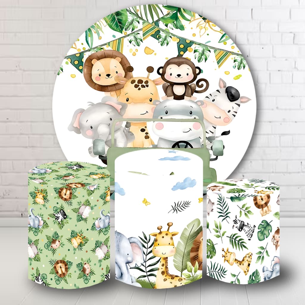 Kit Painel Decorativo + 3 Capas Cilindro Tema Safari Varios Temas Aniversário Festa