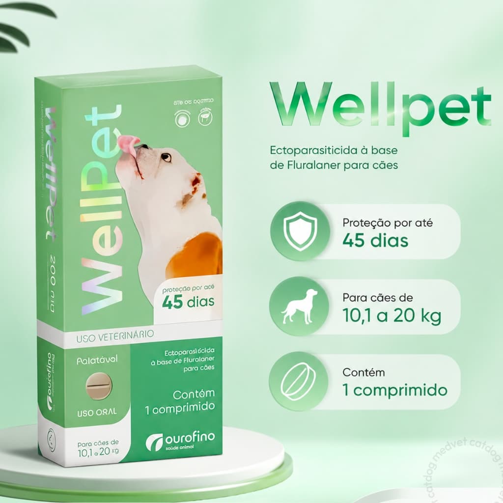 Wellpet 10,1 A 20kg Cães Antipulgas Carrapatos Proteção Por 45 Dias Altamente Palatável