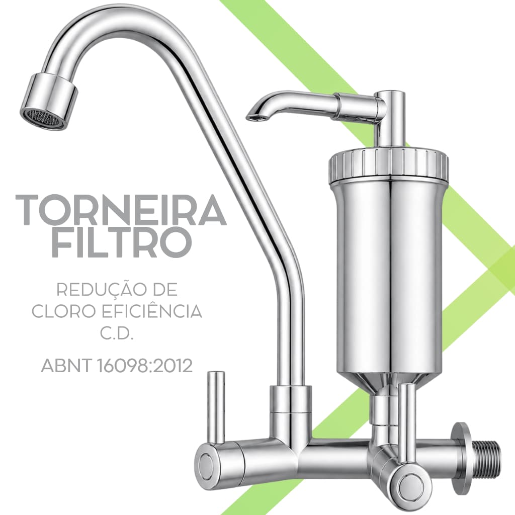 Torneira Filtro Parede Pia Cozinha Com Refil Pró Saúde Instalado Remoção De Cloro - ABS Cromada