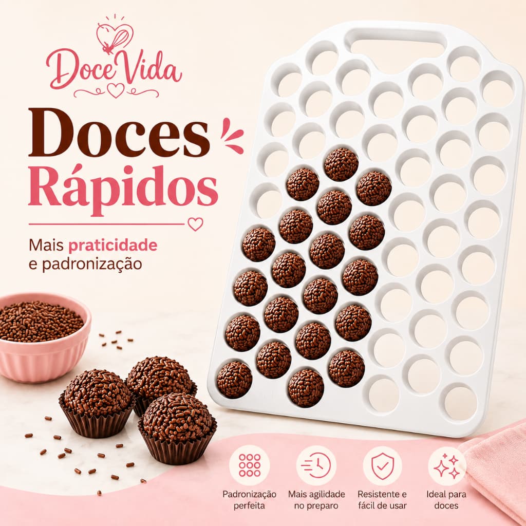 Kit Placa Porcionadora de Brigadeiro e Docinhos 10g 13g 15g ou 18g – Modeladora Profissional Doce Vida