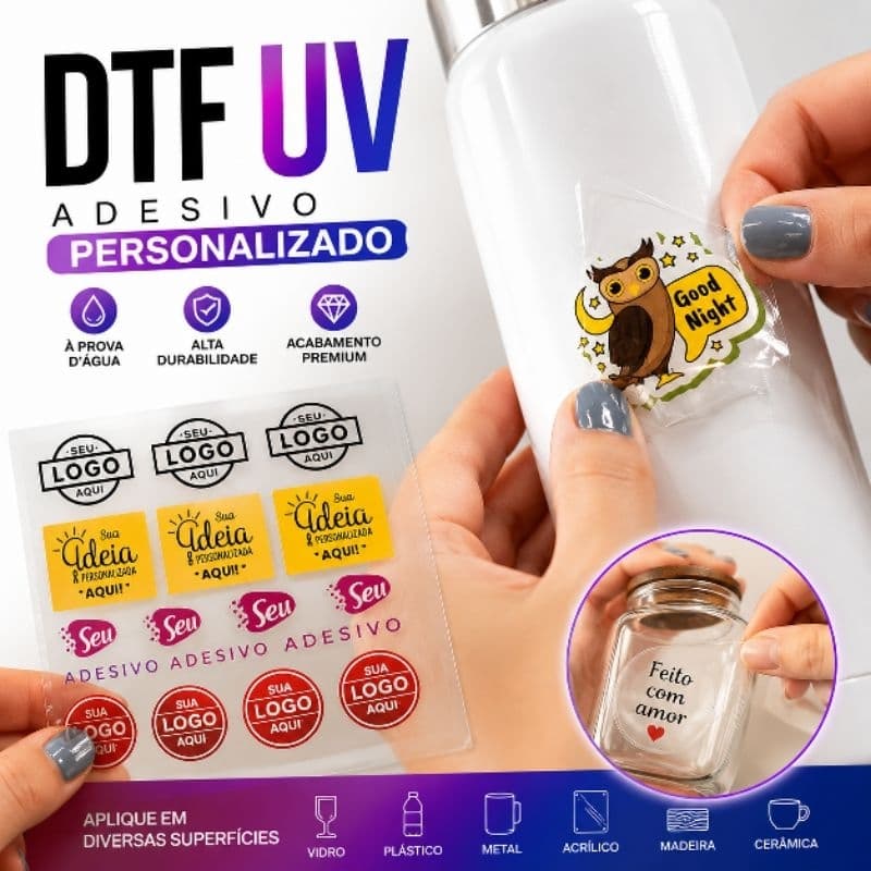 Adesivo DTF UV Personalizado | Logo para Embalagens, Copos e Produtos