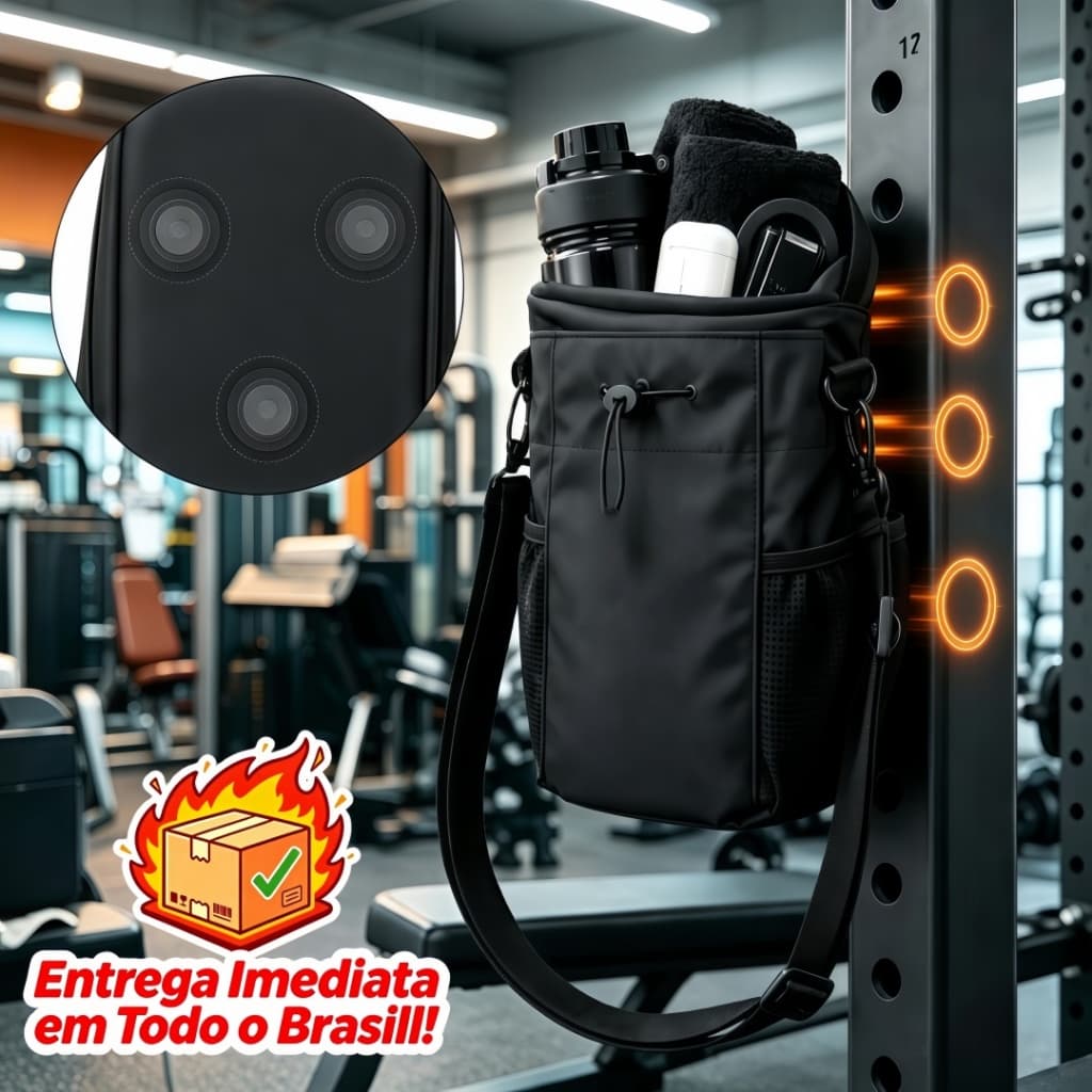 Bolsa Academia Fitness Esportiva 3 Fechos Magnéticos Impermeável Porta Garrafa Celular Grande