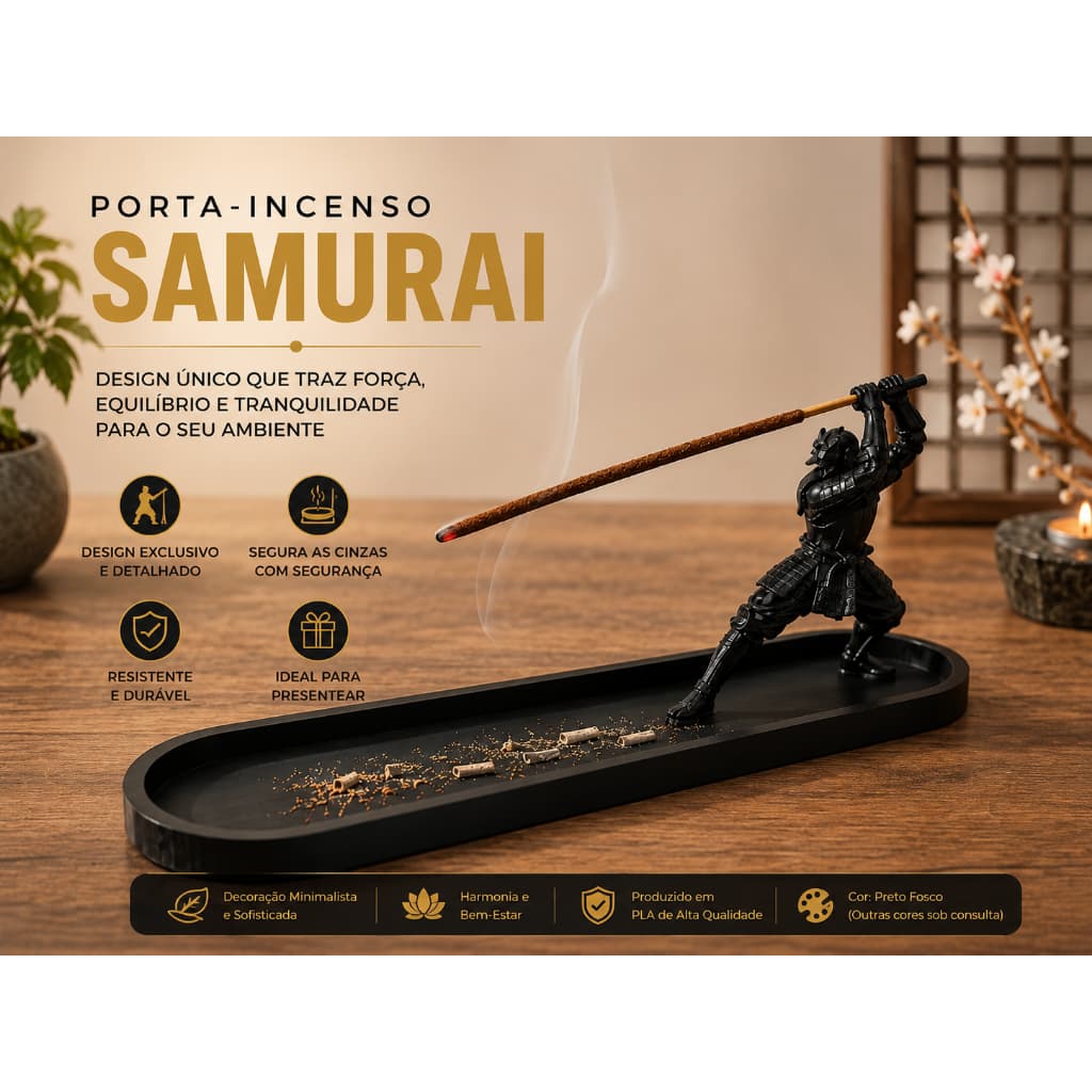 Porta Incenso Samurai com Espada Decorativo Zen em PLA