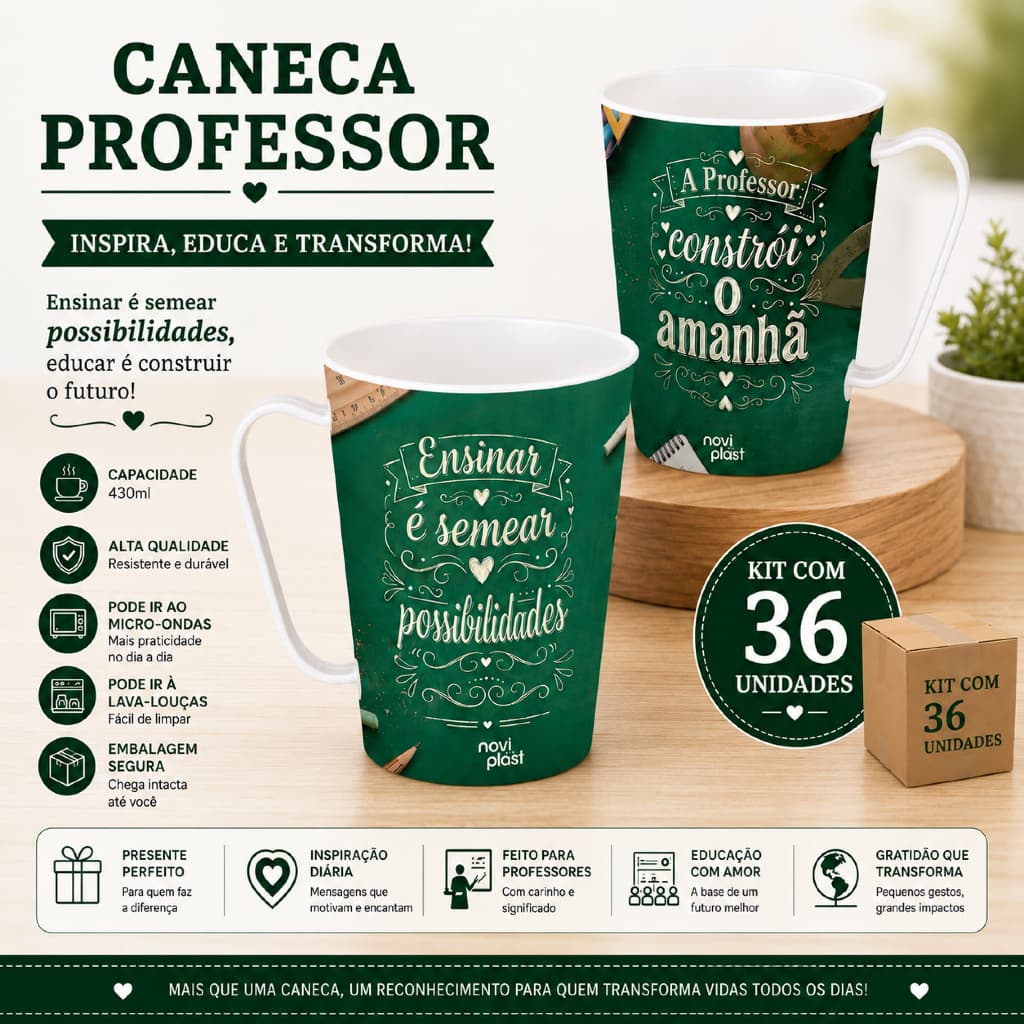 Kit 36 Canecas Professores 430ml Café Escola Lembrança Afetiva