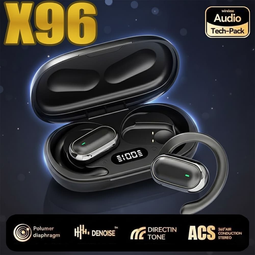 2025 X96 Fone de ouvido sem fio Bluetooth com gancho para orelha e redução de ruído esportivo