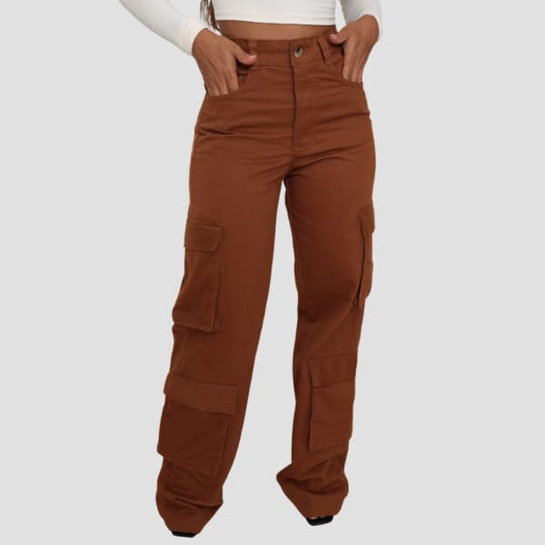 Calça Jeans Cargo Quatro Bolsos Laterais Feminina Wide Leg Cintura Alta Design Oversized