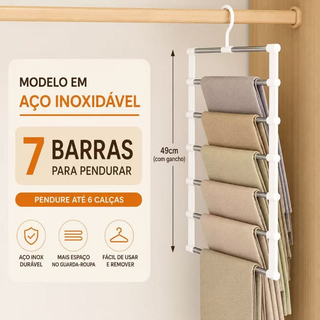 Cabide Organizador Multifuncional 7 Barras | Porta Calças, Toalhas, Lençóis e Cachecóis | Economia de Espaço