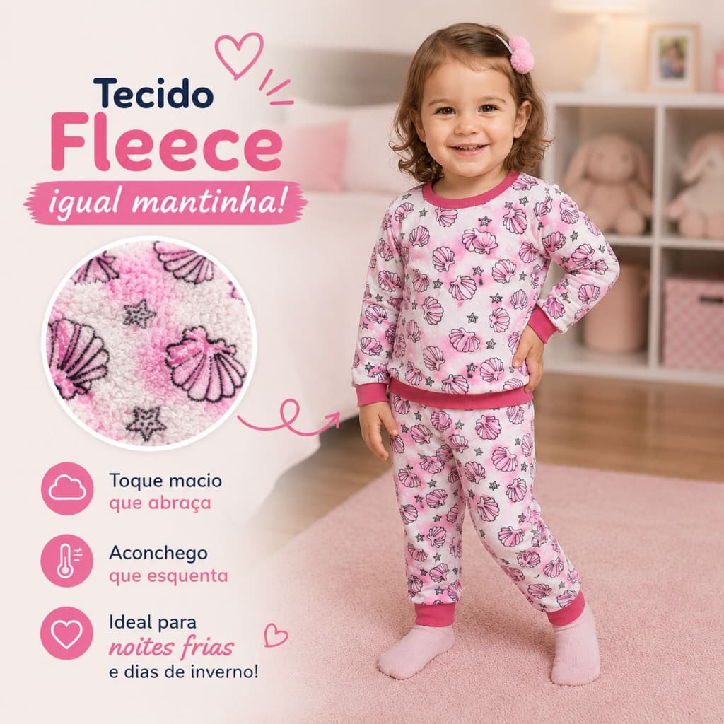 Conjunto Pijama Infantil De Menina Em Fleece Summer Cat | Sortido P/ Menina | Peludinho e Confortável | 1 2 3 anos