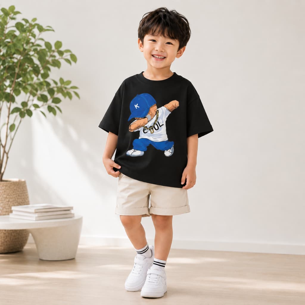 Camiseta Oversized Infantil Estampa Style de Urso Dab 100% Malha Suedine Cores e Tamanhos Do 2 ao 8
