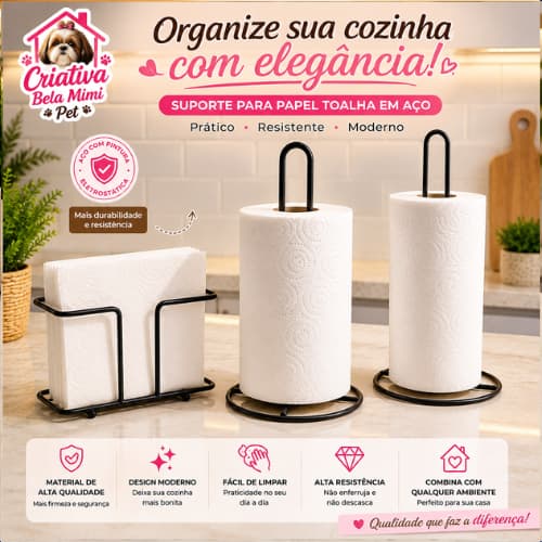 Kit Porta Papel Toalha Slim + Porta Guardanapo Para Mesa Inox Aramado MESA PLÁSTICA