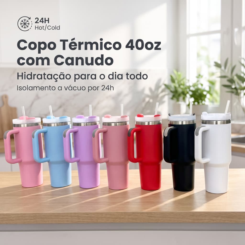 Copo Térmico 1200ml Inox 2ª Geração Grande Capacidade com Tampa e Canudo