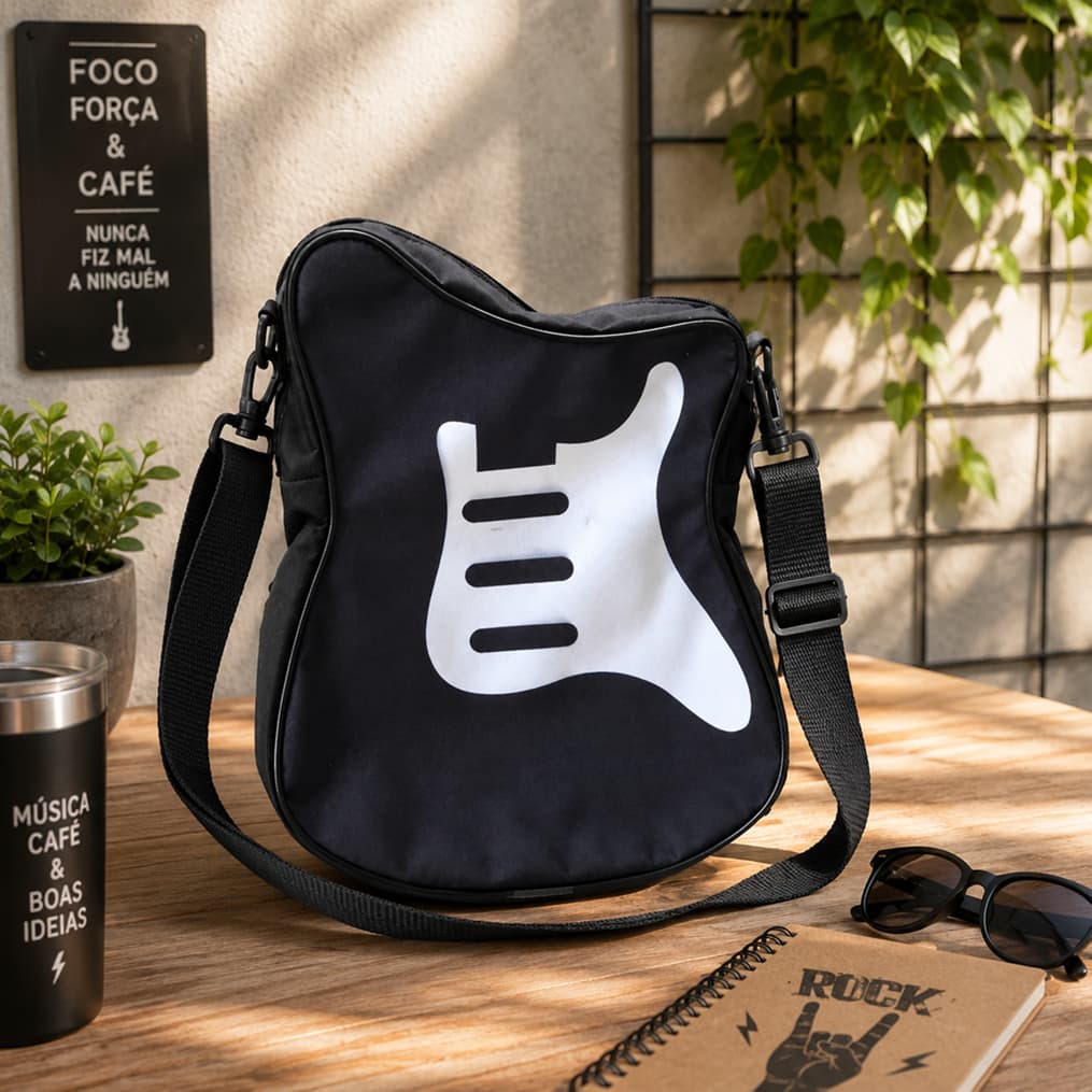 Bolsa Guitarra Shoulder Bag Estampa Contorno Guitarra Musica Music