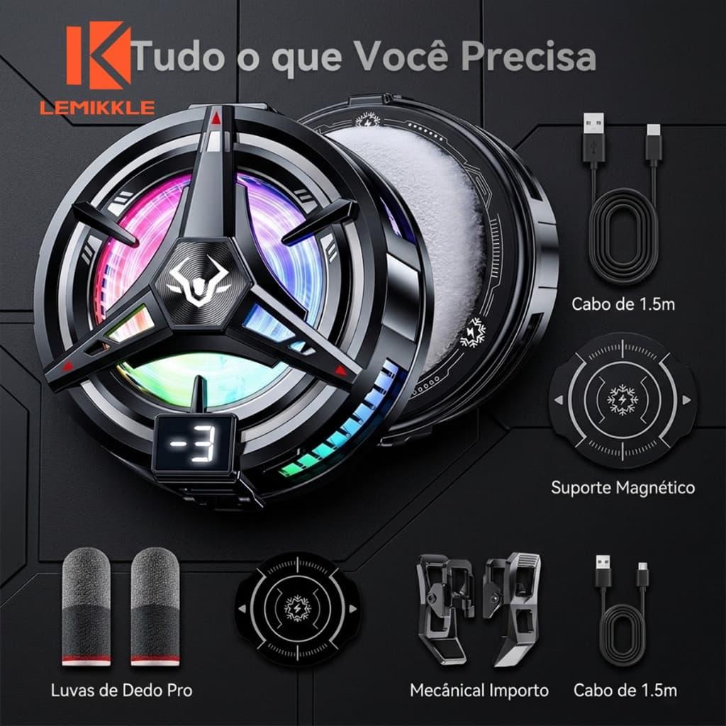 LEMIKKLE - Cooler Magnético +clip Traseiro E Luva Rgb  Atinge Até -5°